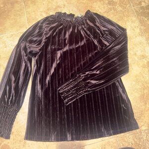 Cable & Gauge Velvet Striped Blouse in Deep Purple